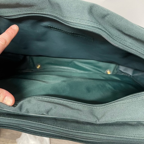 Jaguar Green Canvas Laptop Bag Briefcase Travel Work Bag Faux Leather Trim - Picture 10 of 15